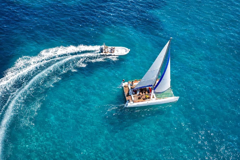 Catamaran excursion on turquoise water in Djerba.