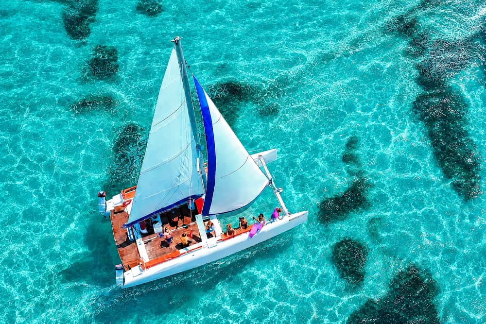 Catamaran excursion on turquoise water in Djerba.