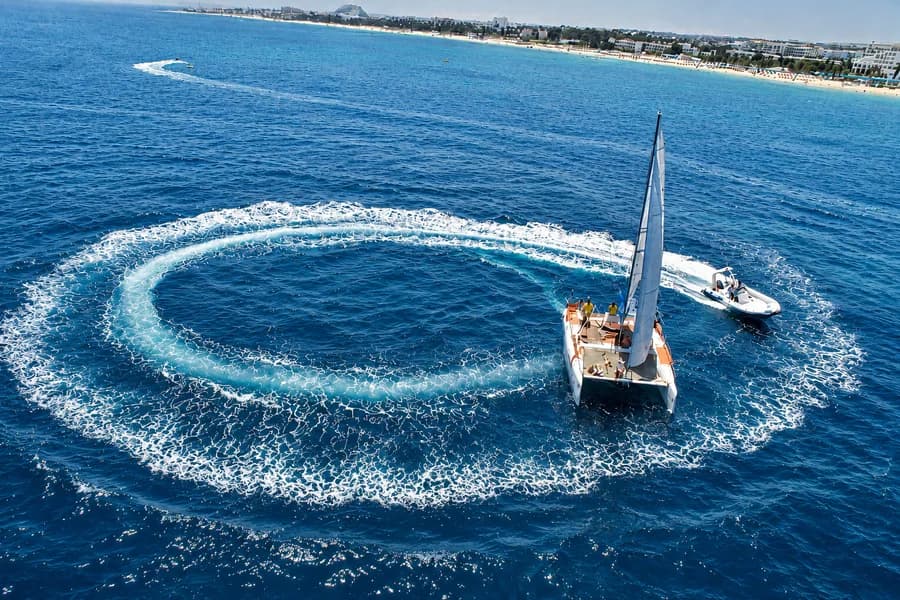 Catamaran excursion on turquoise water in Djerba.